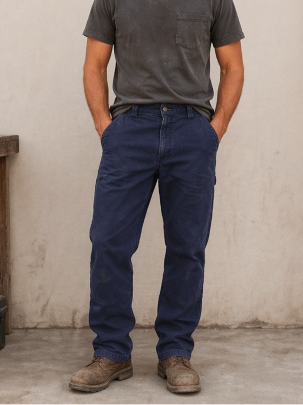 Men’s Carhartt Navy Blue Relaxed Fit Cotton Blend Work Pants size 33 x 32